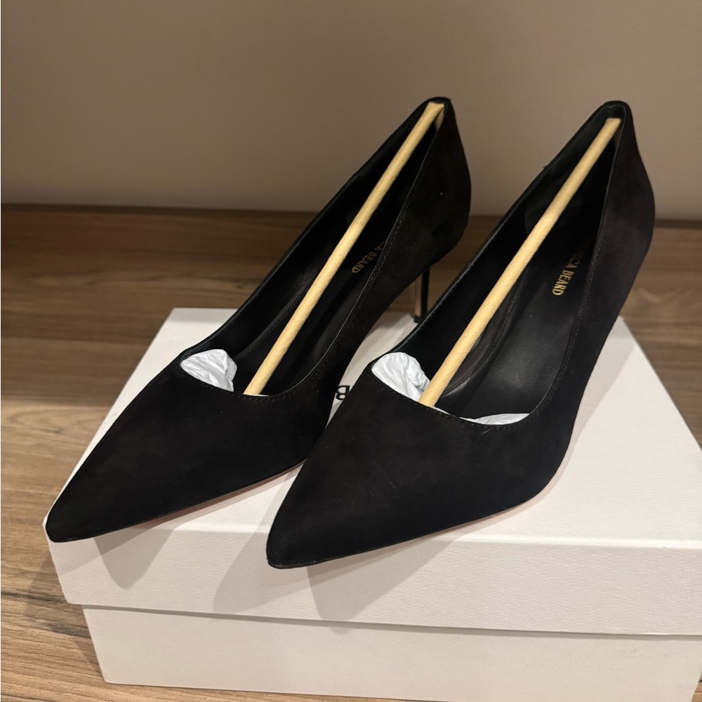 Veronica Beard Black Pointed Toe Suede Pumps